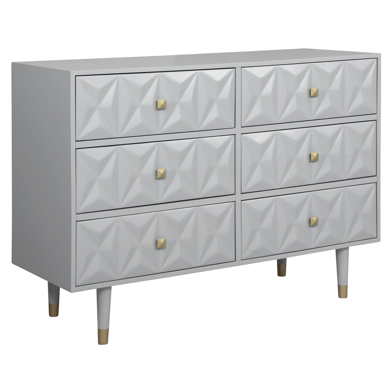 Riverbay Furniture Six Drawer Wood Geo Texture Dresser in Gray