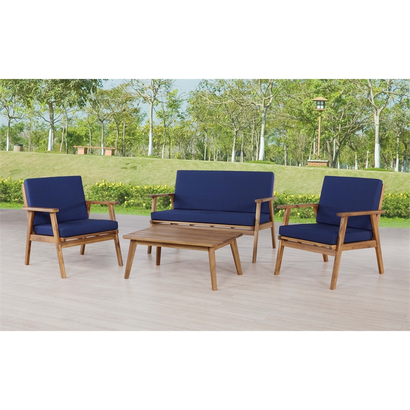 Riverbay Furniture Wood Outdoor Chat Set in Blue