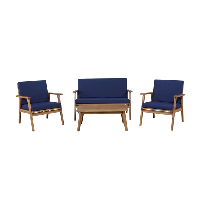 Riverbay Furniture Wood Outdoor Chat Set in Blue