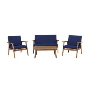 Riverbay Furniture Wood Outdoor Chat Set in Blue