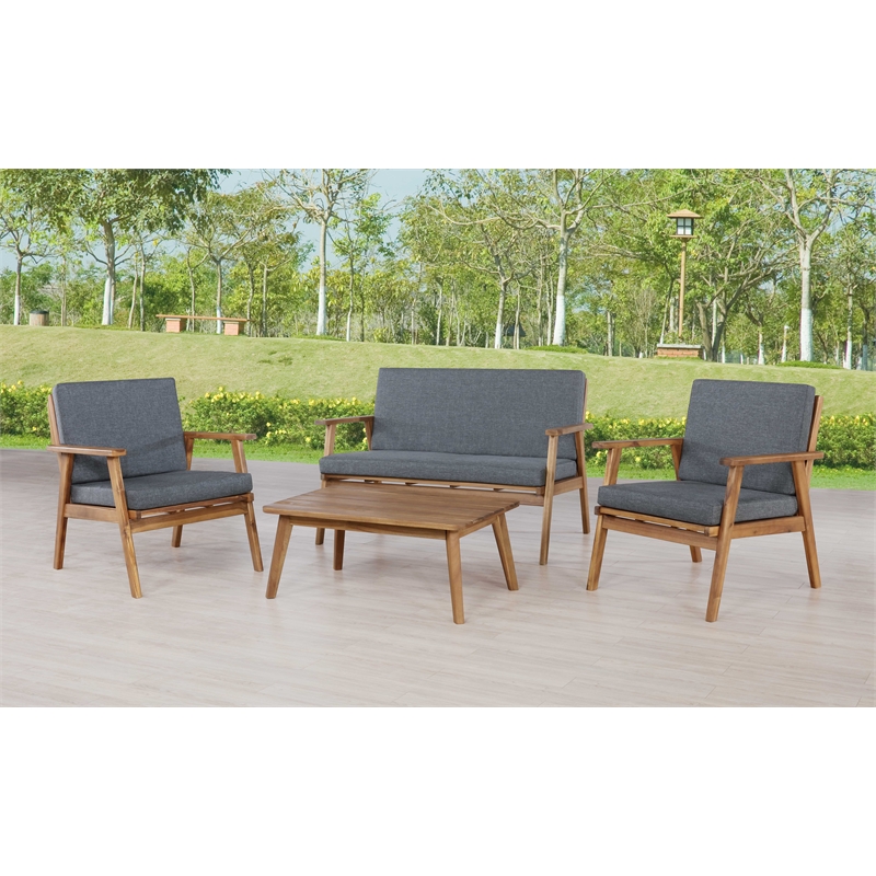Riverbay Furniture Wood Outdoor Chat Set in Gray