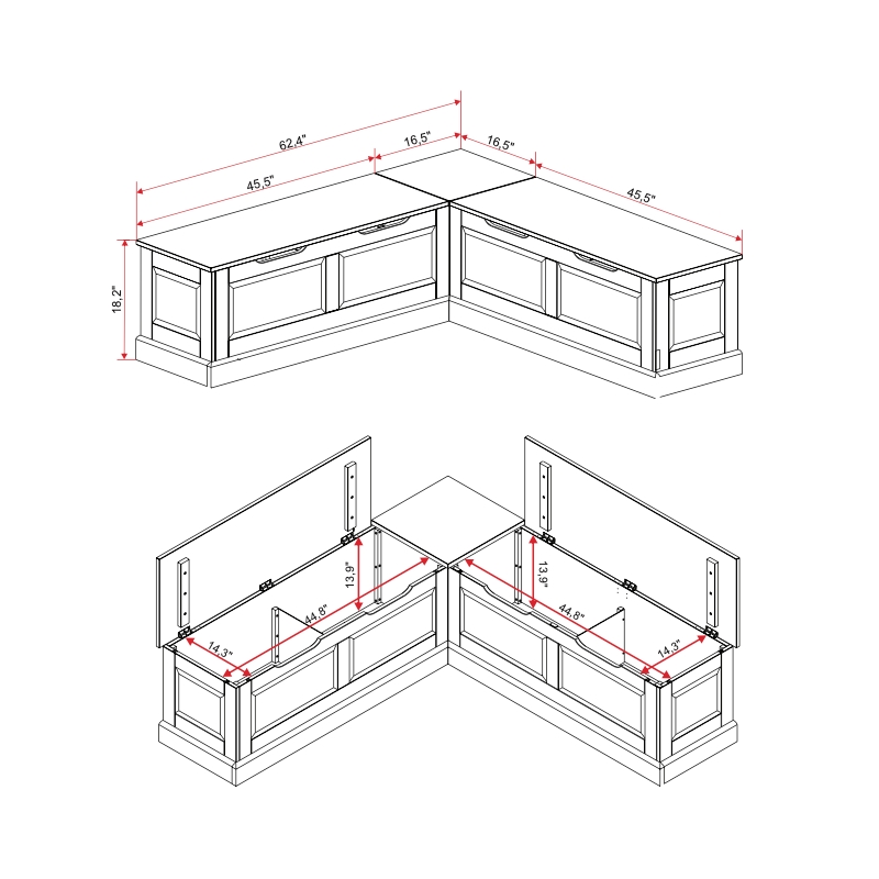 Riverbay Furniture Backless Wood Two Tone Breakfast Nook in Natural and White