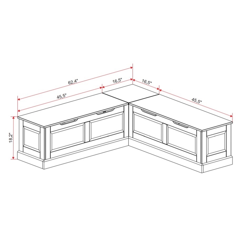 Riverbay Furniture Backless Wood Corner Breakfast Nook in White