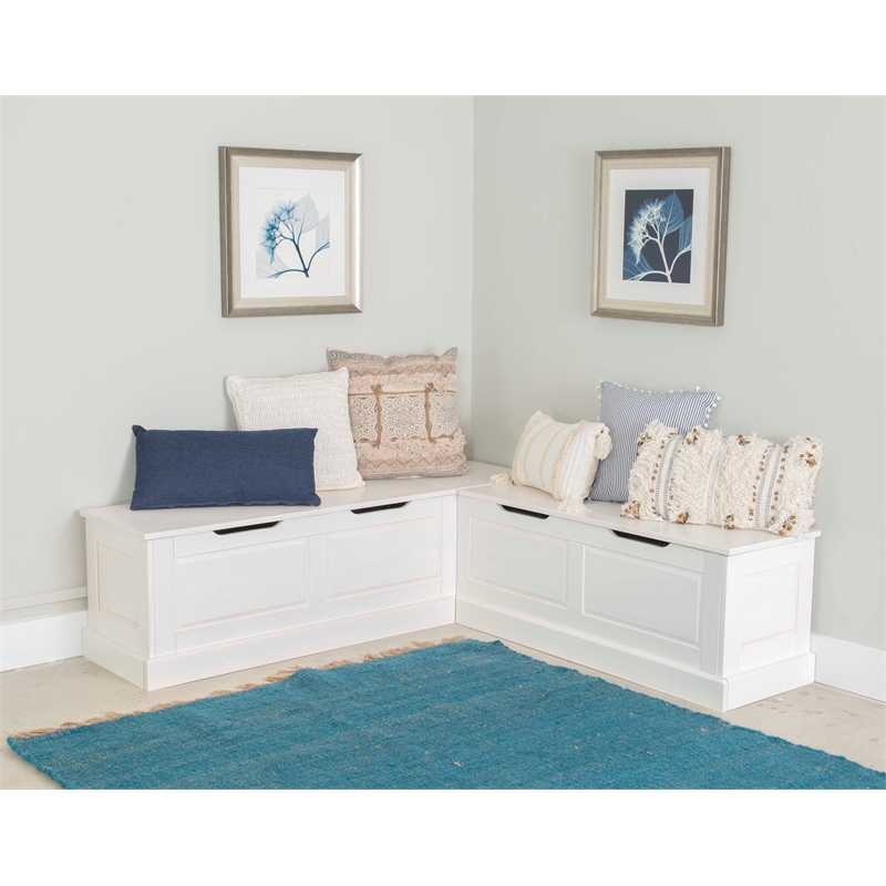 Riverbay Furniture Backless Wood Corner Breakfast Nook in White