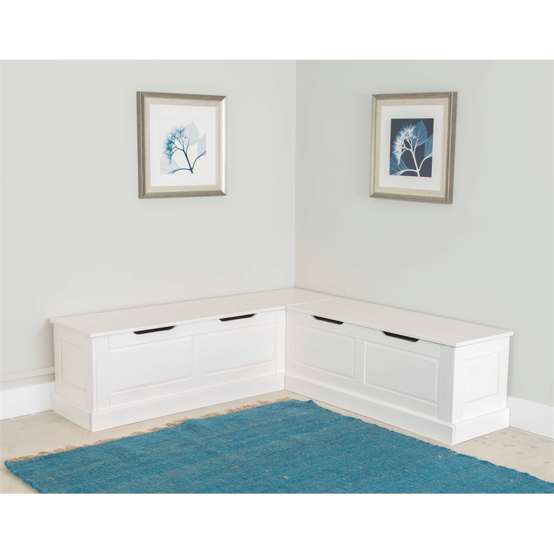 Riverbay Furniture Backless Wood Corner Breakfast Nook in White