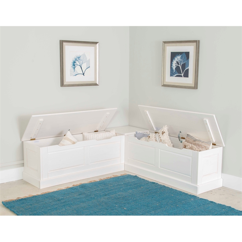 Riverbay Furniture Backless Wood Corner Breakfast Nook in White