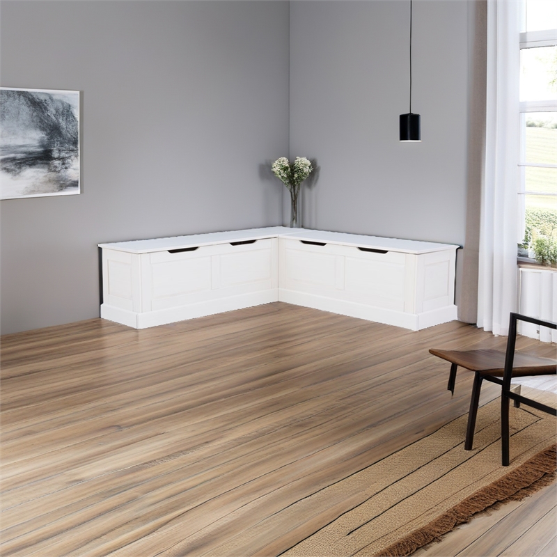 Riverbay Furniture Backless Wood Corner Breakfast Nook in White