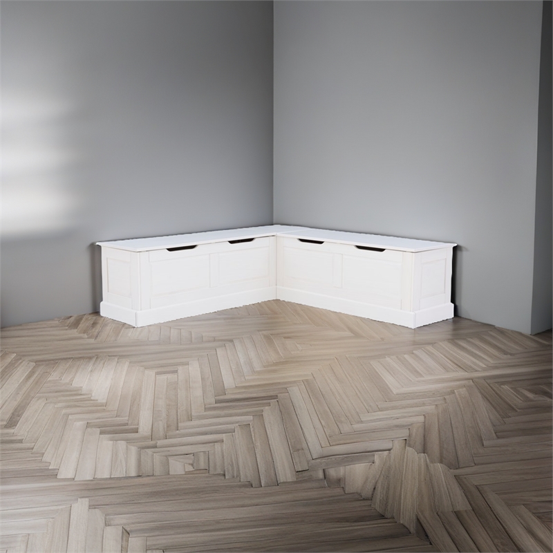 Riverbay Furniture Backless Wood Corner Breakfast Nook in White