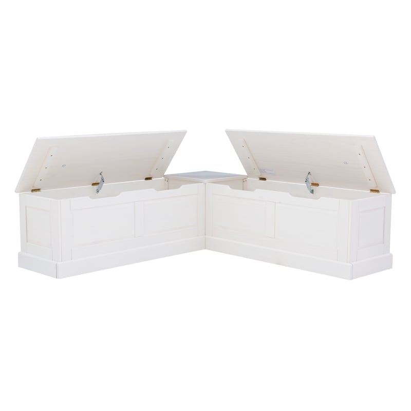 Riverbay Furniture Backless Wood Corner Breakfast Nook in White