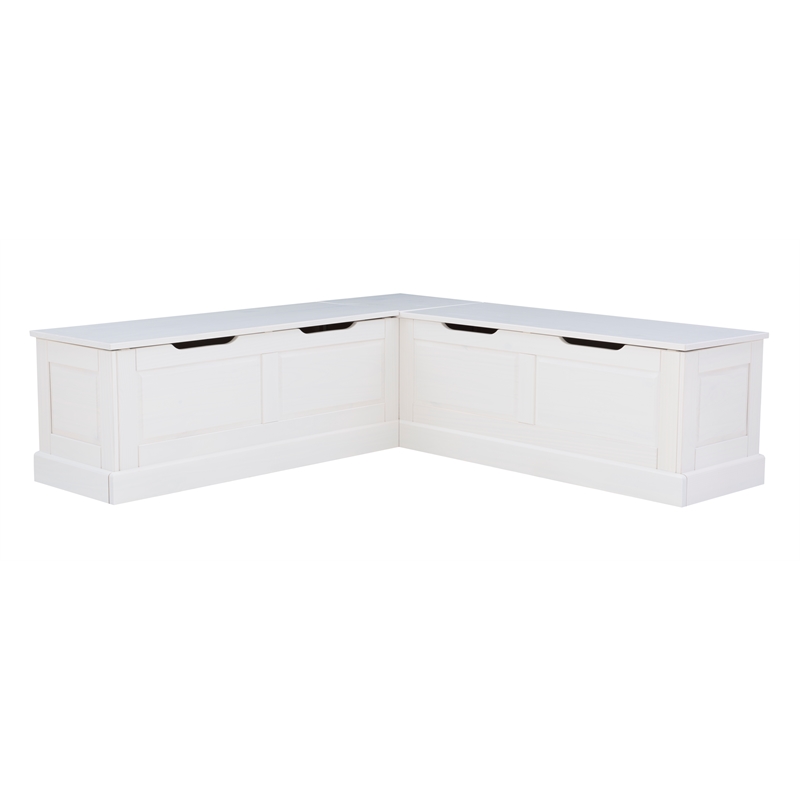 Riverbay Furniture Backless Wood Corner Breakfast Nook in White
