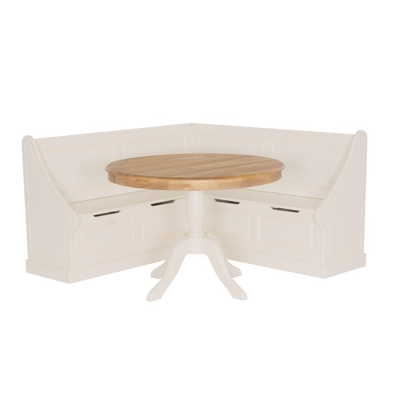 Riverbay Furniture Corner Storage Nook with 2Tone Round Table White/Natural Wood