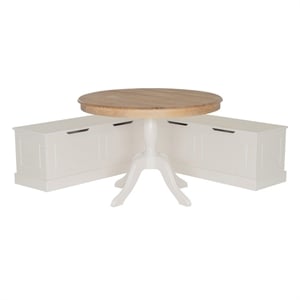 Riverbay Furniture Backless White Storage Nook and Round Table Natural Wood