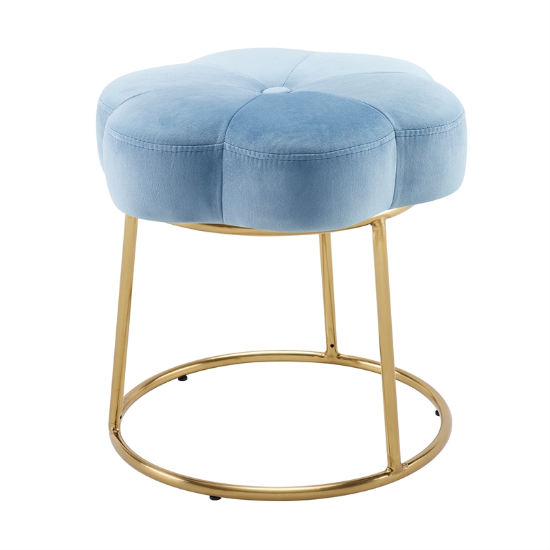 Riverbay Furniture Metal Upholstered Accent Vanity Stool in Blue
