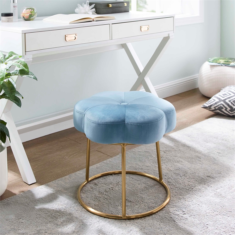 Riverbay Furniture Metal Upholstered Accent Vanity Stool in Blue