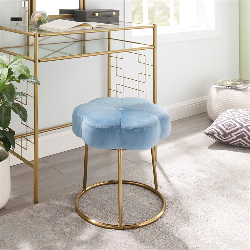 Riverbay Furniture Metal Upholstered Accent Vanity Stool in Blue