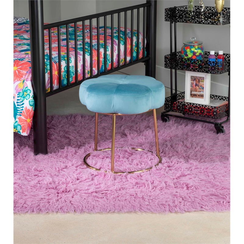 Riverbay Furniture Metal Upholstered Accent Vanity Stool in Blue