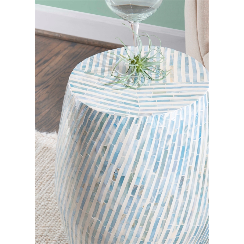 Riverbay Furniture Mosaic Capiz Drum Table in Light Blue