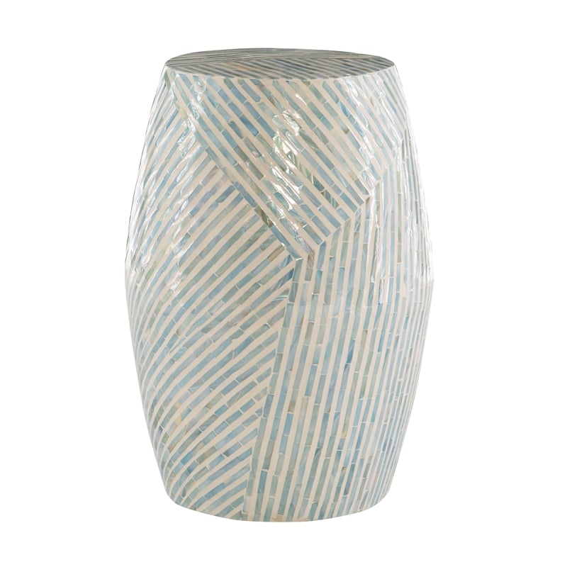 Riverbay Furniture Mosaic Capiz Drum Table in Light Blue