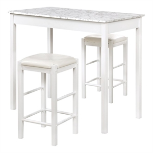 Riverbay Furniture Three Piece Wood Faux Marble Tavern Set in White