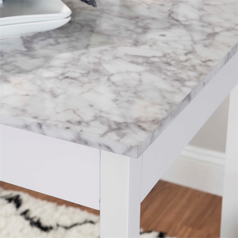 Riverbay Furniture Three Piece Wood Faux Marble Tavern Set in White