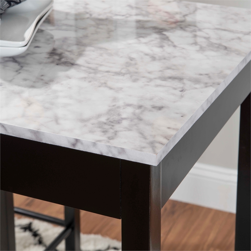 Riverbay Furniture Three Piece Wood Faux Marble Tavern Set in Black