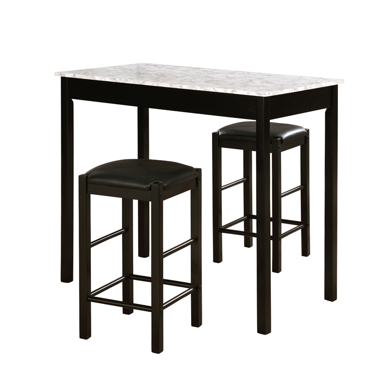 Riverbay Furniture Three Piece Wood Faux Marble Tavern Set in Black