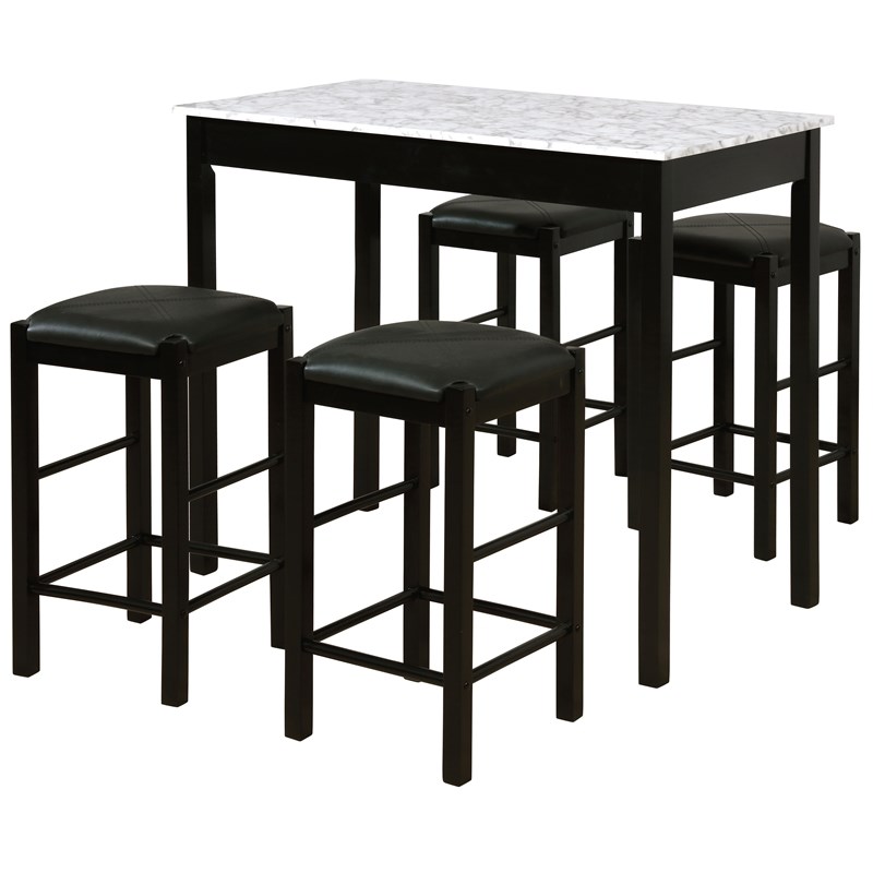 Riverbay Furniture Five Piece Wood Faux Marble Tavern Set in Black
