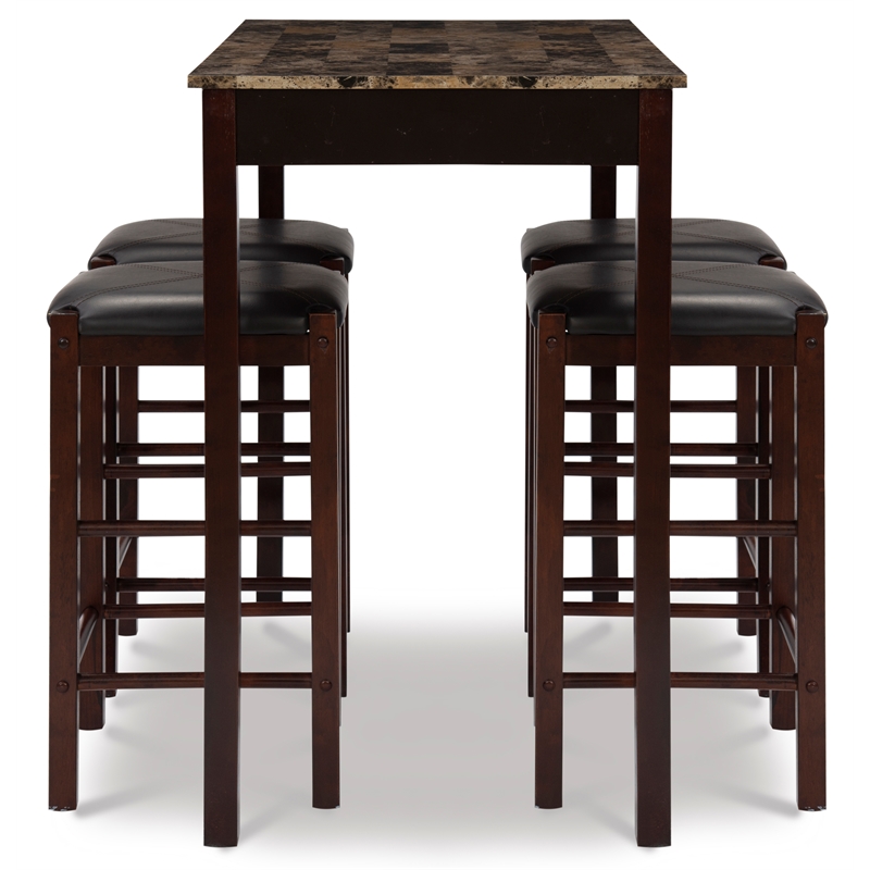 Riverbay Furniture Five Piece Wood Faux Marble Tavern Set in Espresso