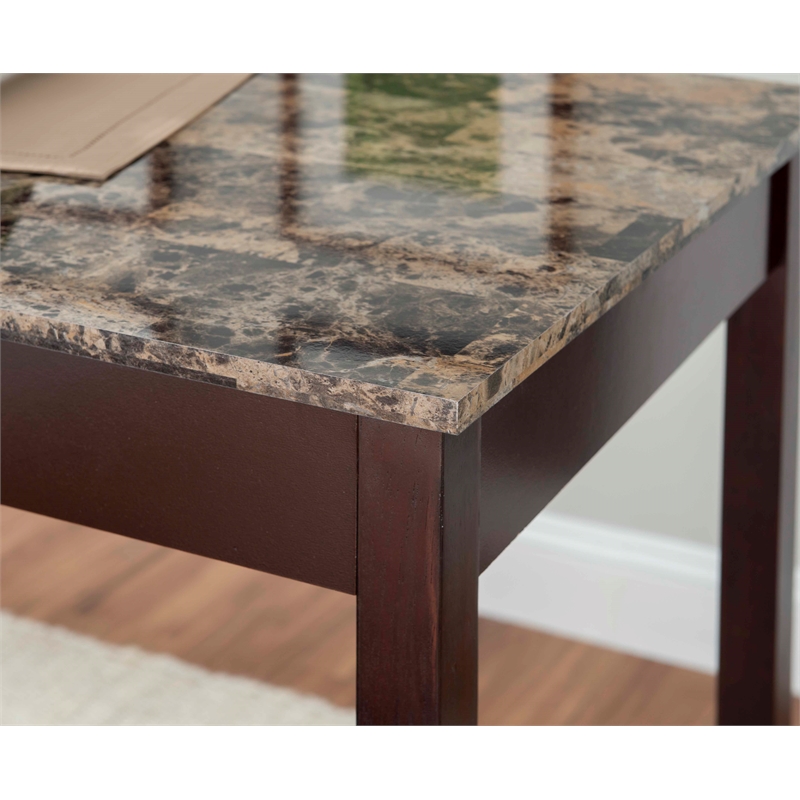 Riverbay Furniture Five Piece Wood Faux Marble Tavern Set in Espresso