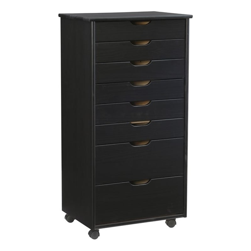 Riverbay Furniture 8-Drawer Transitional Wood Rolling Storage Cart in Black