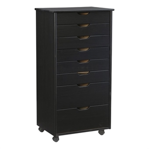 Riverbay Furniture 8-Drawer Transitional Wood Rolling Storage Cart in Black