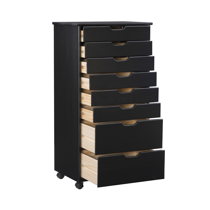 Riverbay Furniture 8-Drawer Transitional Wood Rolling Storage Cart in Black