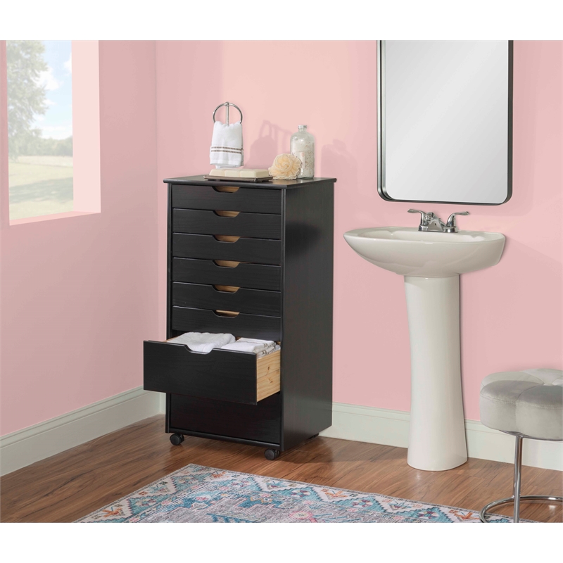 Riverbay Furniture 8-Drawer Transitional Wood Rolling Storage Cart in Black