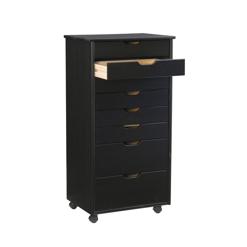 Riverbay Furniture 8-Drawer Transitional Wood Rolling Storage Cart in Black