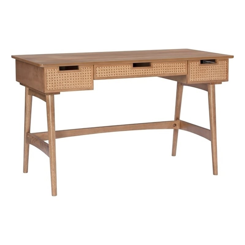 Riverbay Furniture Modern Wood Desk with 3 Drawers in Natural