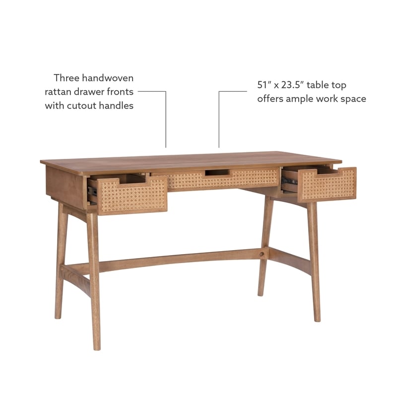 Riverbay Furniture Modern Wood Desk with 3 Drawers in Natural