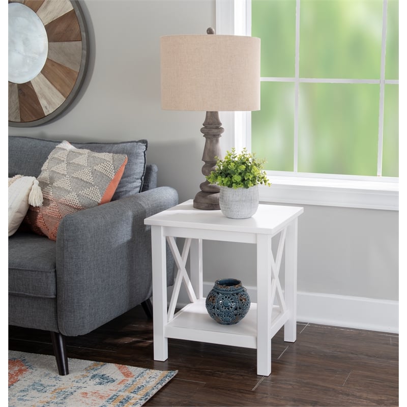 Riverbay Furniture Wood End Table in Antique White