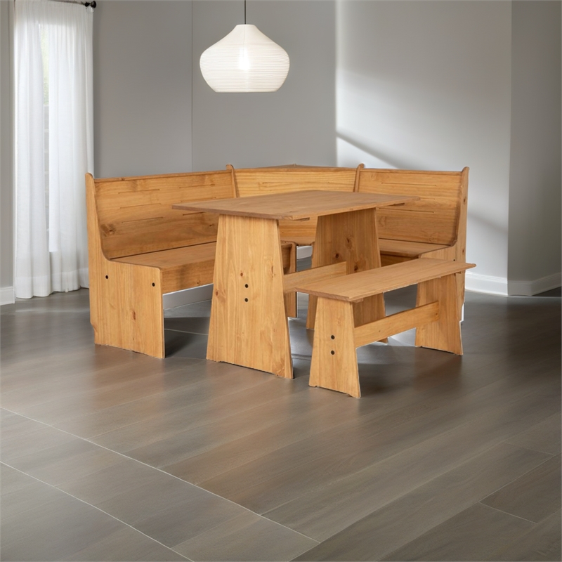 Riverbay Furniture Transitional Wood Corner Dining Nook Set in Natural