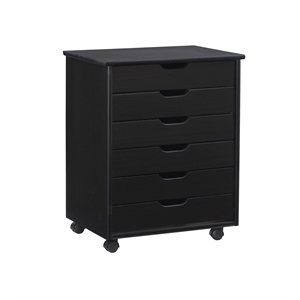 Riverbay Furniture Black Six Drawer Wood Rolling Storage Cart in Black