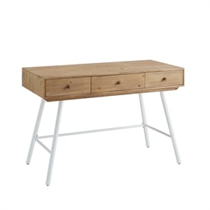 Riverbay Furniture Modern Wood and Metal Three Drawer Desk in White