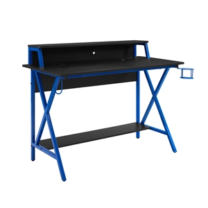 riverbay furniture contemporary led metal and wood gaming desk in black and blue