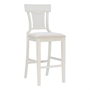 Riverbay Furniture 30&quot Transitional Wood & Fabric Bar Stool in Antique White