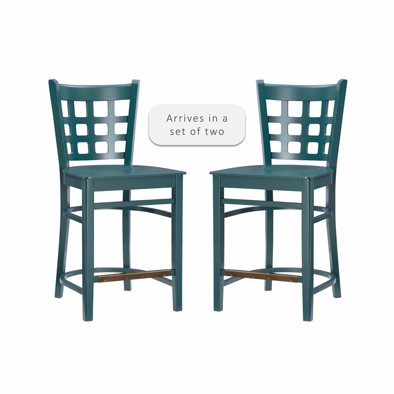 Riverbay Furniture Transitional Beech Wood Set of Two Counter Stools in Green