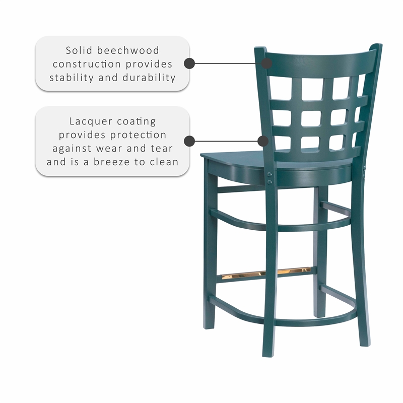 Riverbay Furniture Transitional Beech Wood Set of Two Counter Stools in Green
