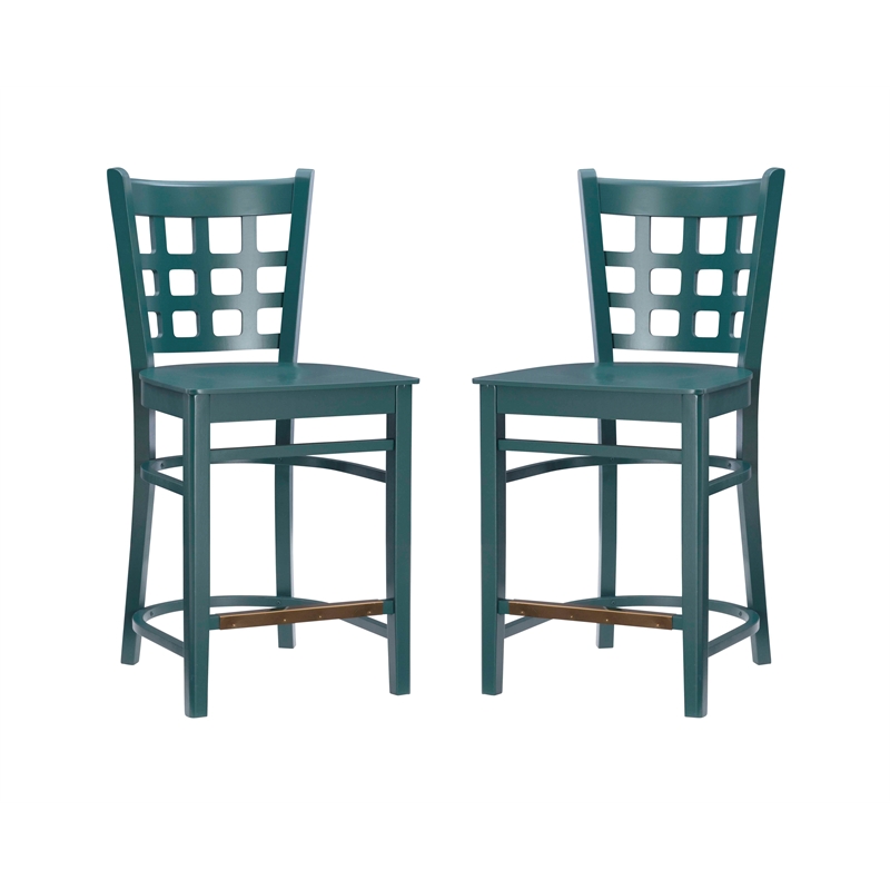 Riverbay Furniture Transitional Beech Wood Set of Two Counter Stools in Green