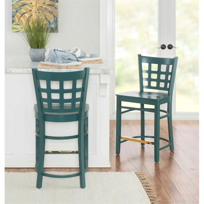 Riverbay Furniture Transitional Beech Wood Set of Two Counter Stools in Green