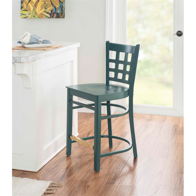 Riverbay Furniture Transitional Beech Wood Set of Two Counter Stools in Green