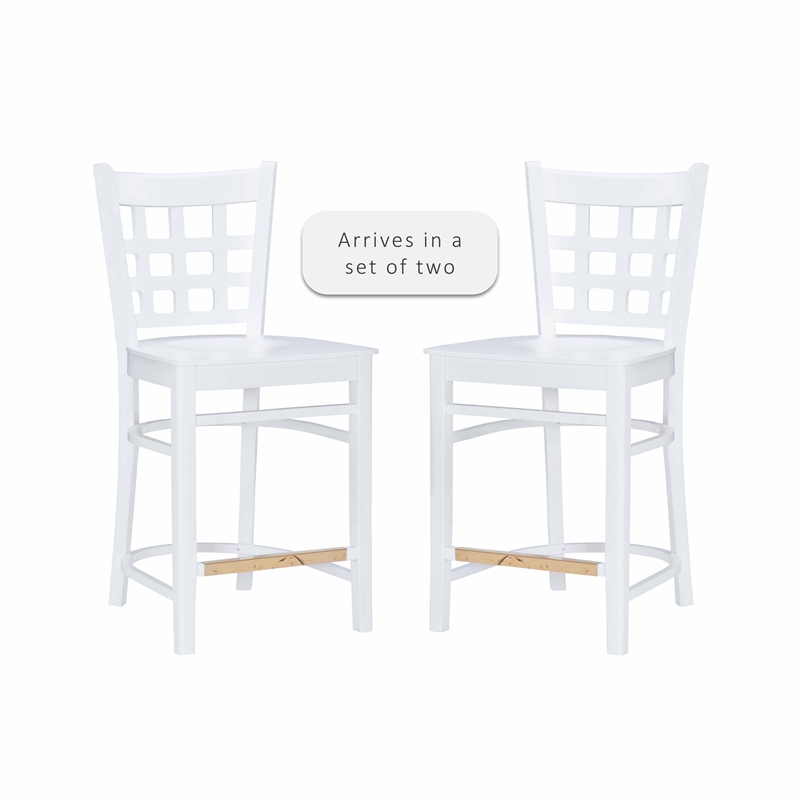 Riverbay Furniture Transitional Beech Wood Set of Two Counter Stools in White