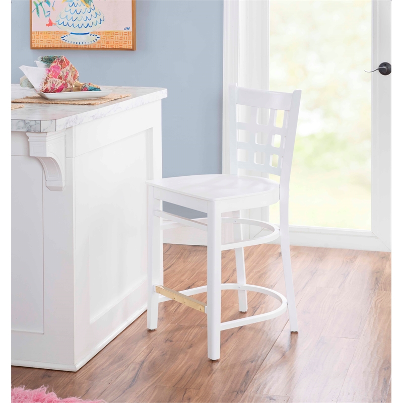 Riverbay Furniture Transitional Beech Wood Set of Two Counter Stools in White