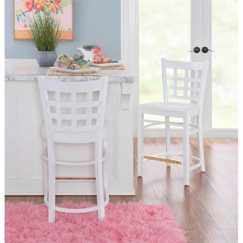 Riverbay Furniture Transitional Beech Wood Set of Two Counter Stools in White